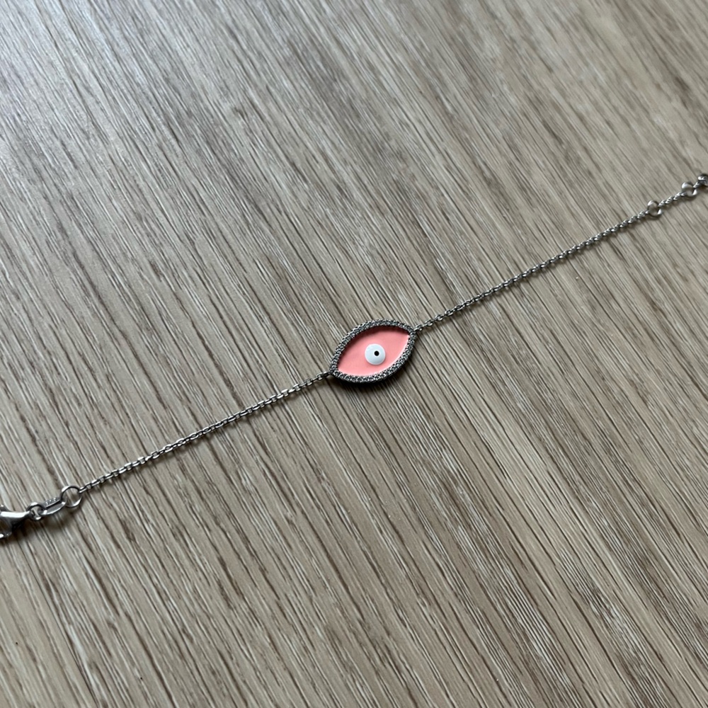 Pink Evil Eye sterling silver w zirconia Bracelet